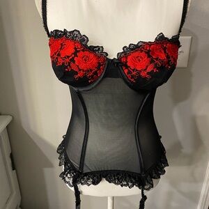 Victoria's Secret Black and Red Lace Bustier